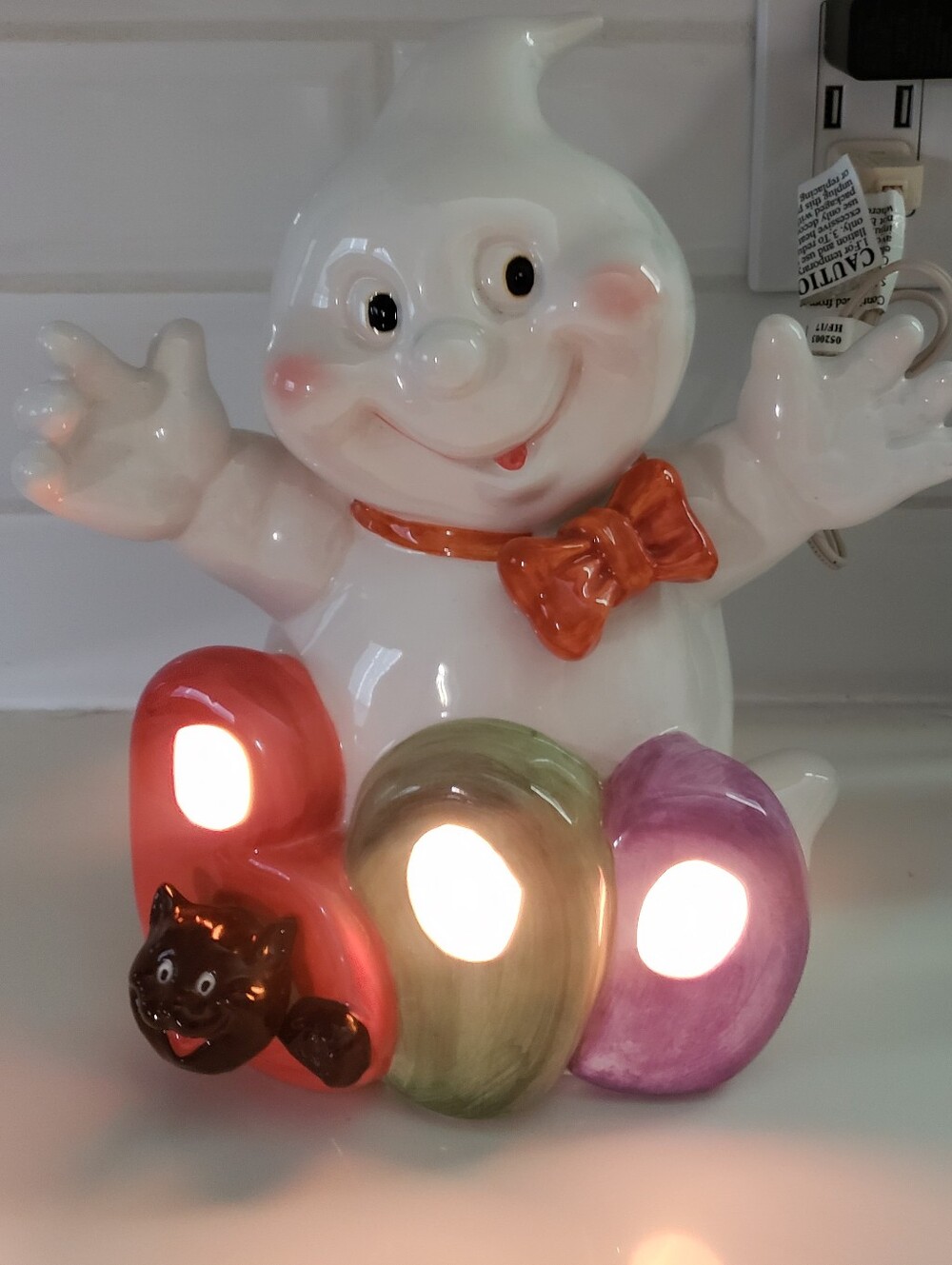 Vintage Ceramic Halloween Ghost Lamp 80s Plug In Lamp Excellent Condition